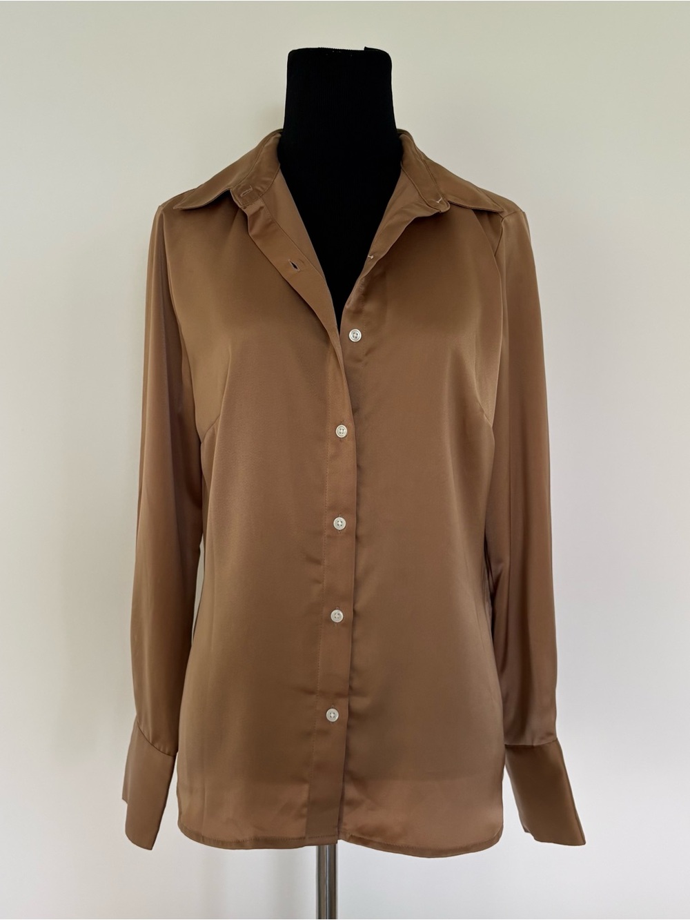 Classic Long-Sleeve Button-Up Blouse in Brown